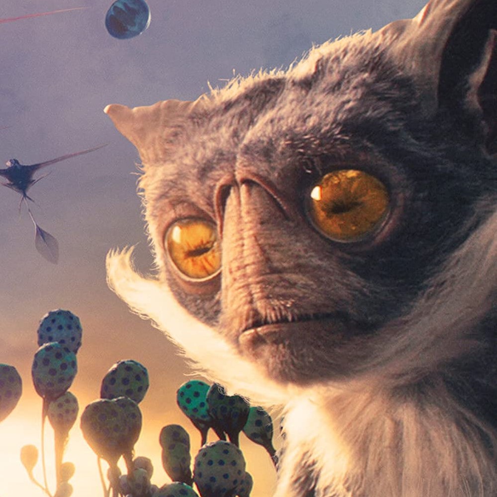 Image of an alien, feline-type creature in a fantasy world with imaginary trees in background.