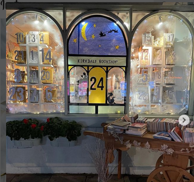 Picture of decorated window at Kirkdale Bookshop